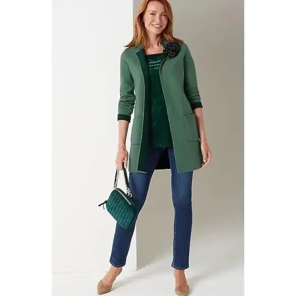 NWT J. Jill Majestic Open Front Cardi Sweater Cardigan Green MP Medium Petite - Picture 12 of 14